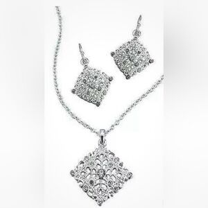 Avon Earrings & Necklace Set Silvertone with Rhinestones Marie Sophie NEW in BOX